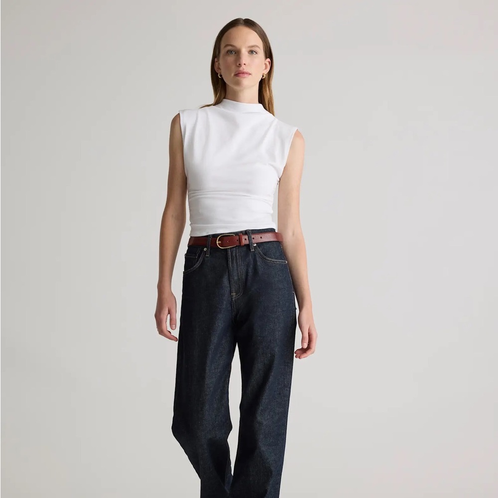 Stretch Cotton Jersey Sleeveless Mock Neck